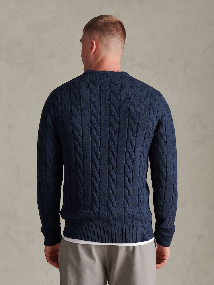 U.S. Polo Assn. Blue Cable Knit Crew Neck Jumper - Image 2 of 6 U.S. Polo Assn. Blue Cable Knit Crew Neck Jumper - Image 2 of 6