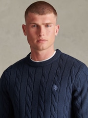 U.S. Polo Assn. Blue Cable Knit Crew Neck Jumper - Image 4 of 6