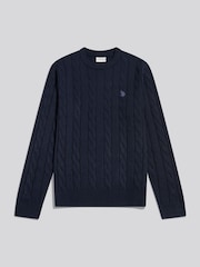 U.S. Polo Assn. Blue Cable Knit Crew Neck Jumper - Image 5 of 6