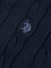 U.S. Polo Assn. Blue Cable Knit Crew Neck Jumper - Image 6 of 6