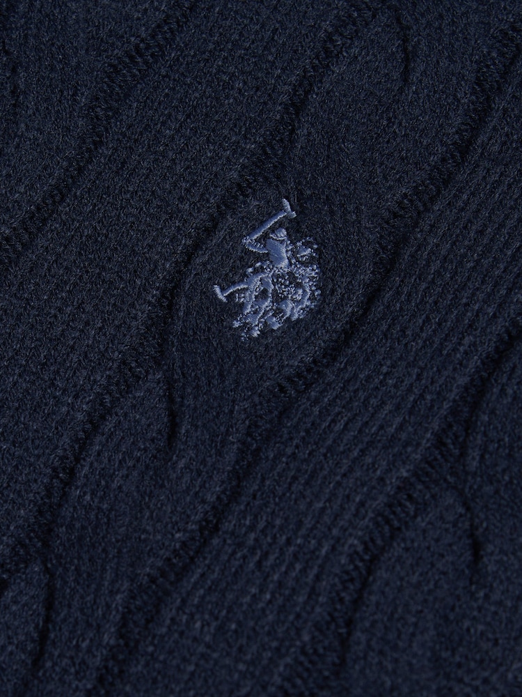 U.S. Polo Assn. Blue Cable Knit Crew Neck Jumper - Image 6 of 6 U.S. Polo Assn. Blue Cable Knit Crew Neck Jumper - Image 6 of 6