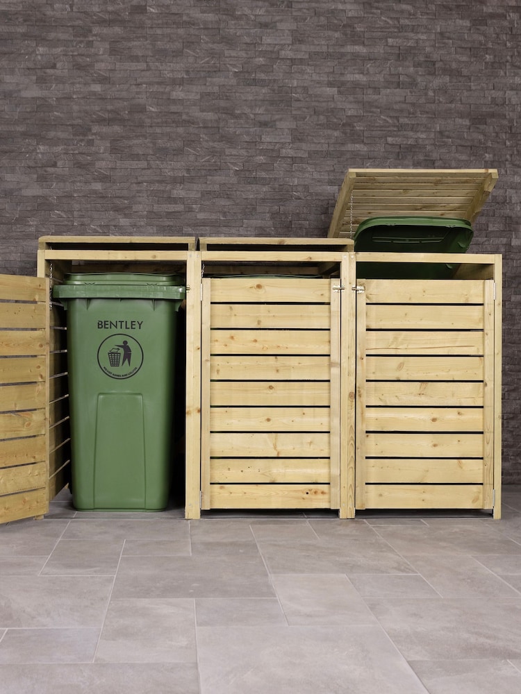Charles Bentley Natural Wood Wooden Triple Bin Garden Storage Unit - Image 1 of 6