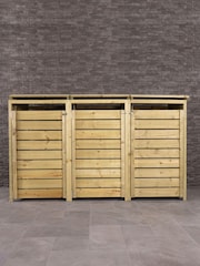 Charles Bentley Natural Wood Wooden Triple Bin Garden Storage Unit - Image 3 of 6