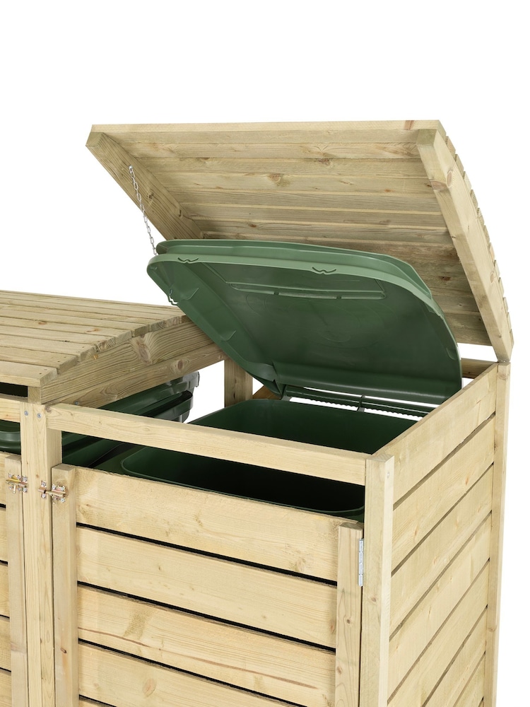 Charles Bentley Natural Wood Wooden Triple Bin Garden Storage Unit - Image 6 of 6
