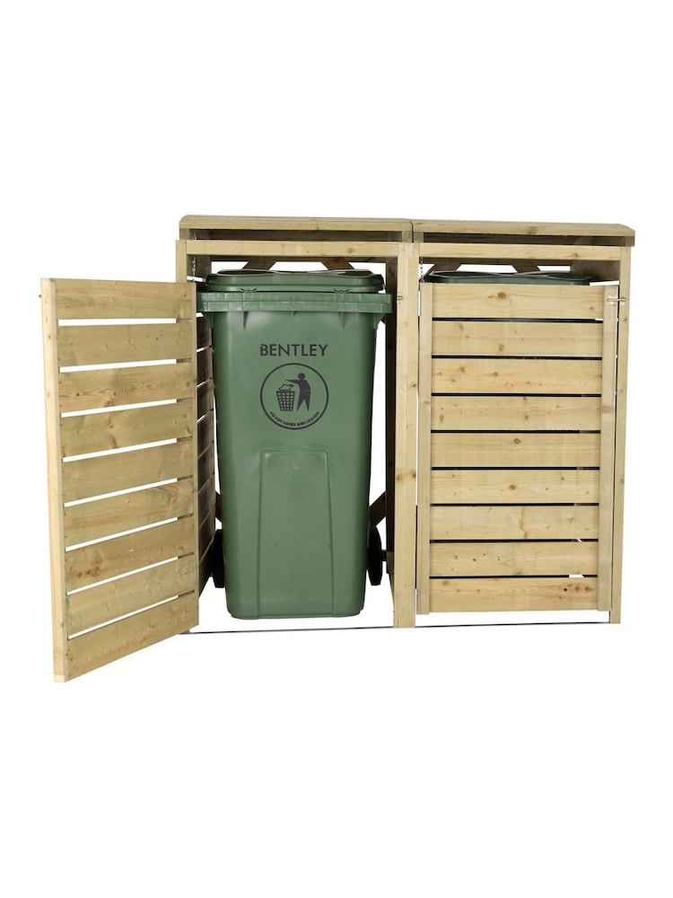 Charles Bentley Natural Wood Double Wooden Bin Garden Storage Unit - Image 6 of 6