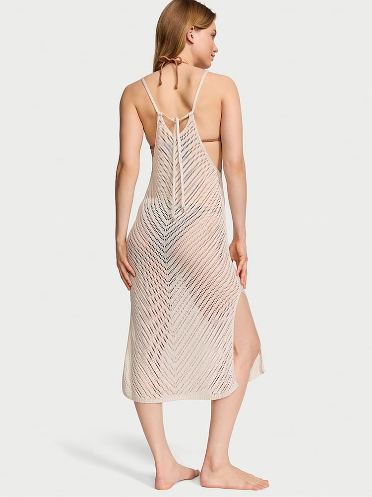 Victoria's Secret Linen Nude Crochet Cover Up Midi Dress - Image 2 of 3