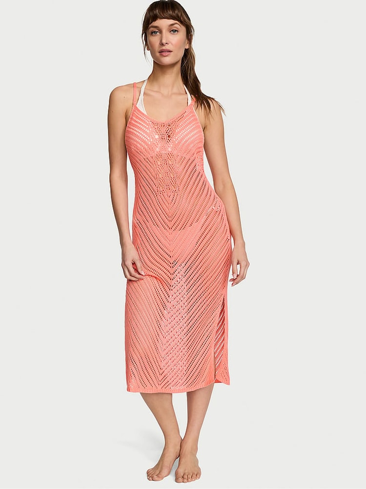 Victoria's Secret Punchy Peach Orange Crochet Dress Coverup - Image 1 of 3