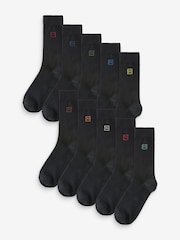 Multi Logo 10 Pack Embroidered Lasting Fresh Black Socks - Image 1 of 13