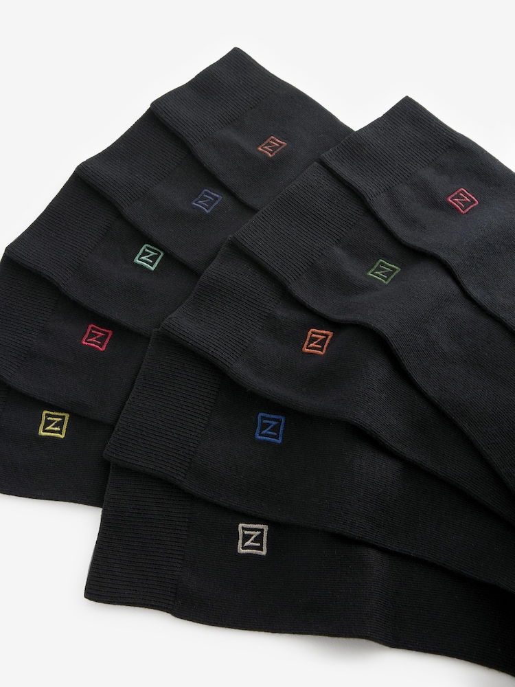 Multi Logo 10 Pack Embroidered Lasting Fresh Black Socks - Image 13 of 13
