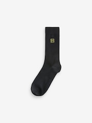 Multi Logo 10 Pack Embroidered Lasting Fresh Black Socks - Image 8 of 13