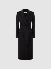 Reiss Black Arla Petite Relaxed Wool Blend Blindseam Belted Coat - Image 2 of 6