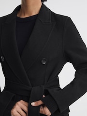 Reiss Black Arla Petite Relaxed Wool Blend Blindseam Belted Coat - Image 4 of 6