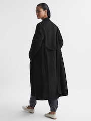 Reiss Black Arla Petite Relaxed Wool Blend Blindseam Belted Coat - Image 5 of 6