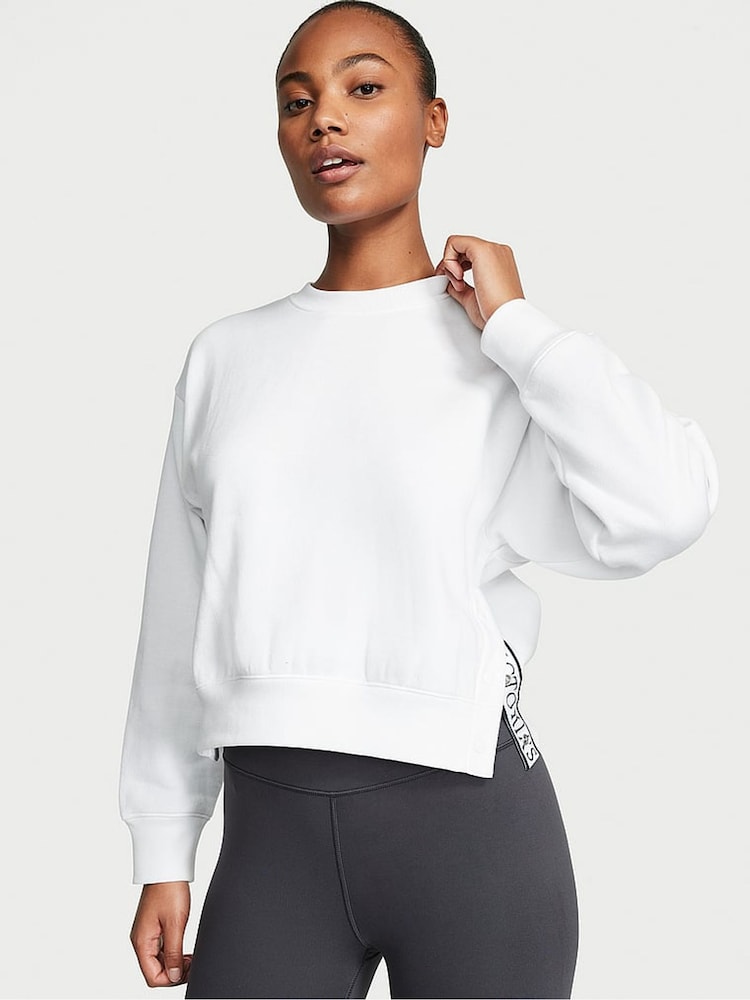 Victoria's Secret White Fleece Popper Crewneck Sweatshirt - Image 1 of 3