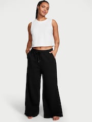 Victoria's Secret Pure Black Fleece Popper Wide Leg Jogger - Image 1 of 3