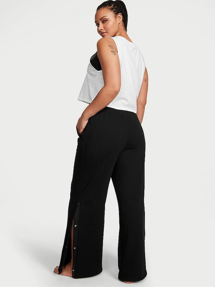 Victoria's Secret Pure Black Fleece Popper Wide Leg Jogger - Image 2 of 3