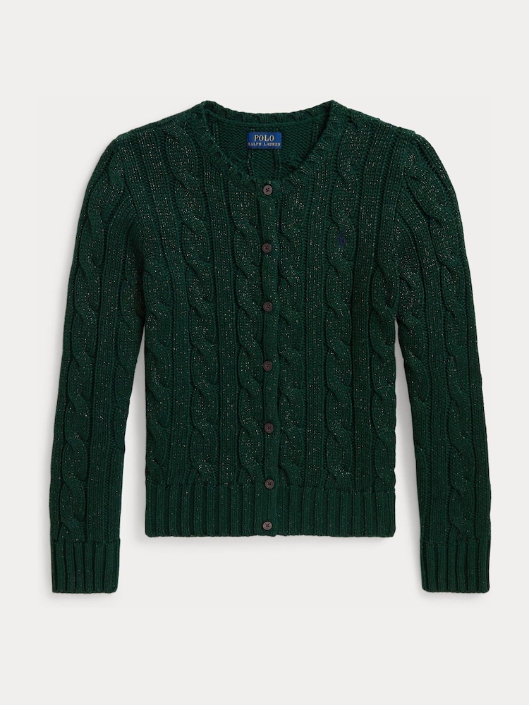 Polo Ralph Lauren Green Cable Knit Cardigan - Image 1 of 3 Polo Ralph Lauren Green Cable Knit Cardigan - Image 1 of 3