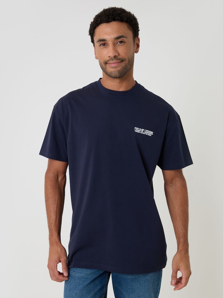 Threadbare Blue Oversized Field of Legends Cotton T-Shirt - Image 1 of 4