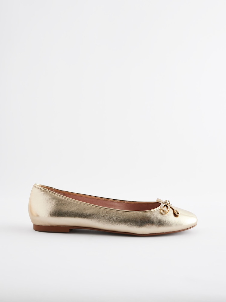 Gold Forever Comfort® Round Toe Leather Ballerina Shoes - Image 2 of 5
