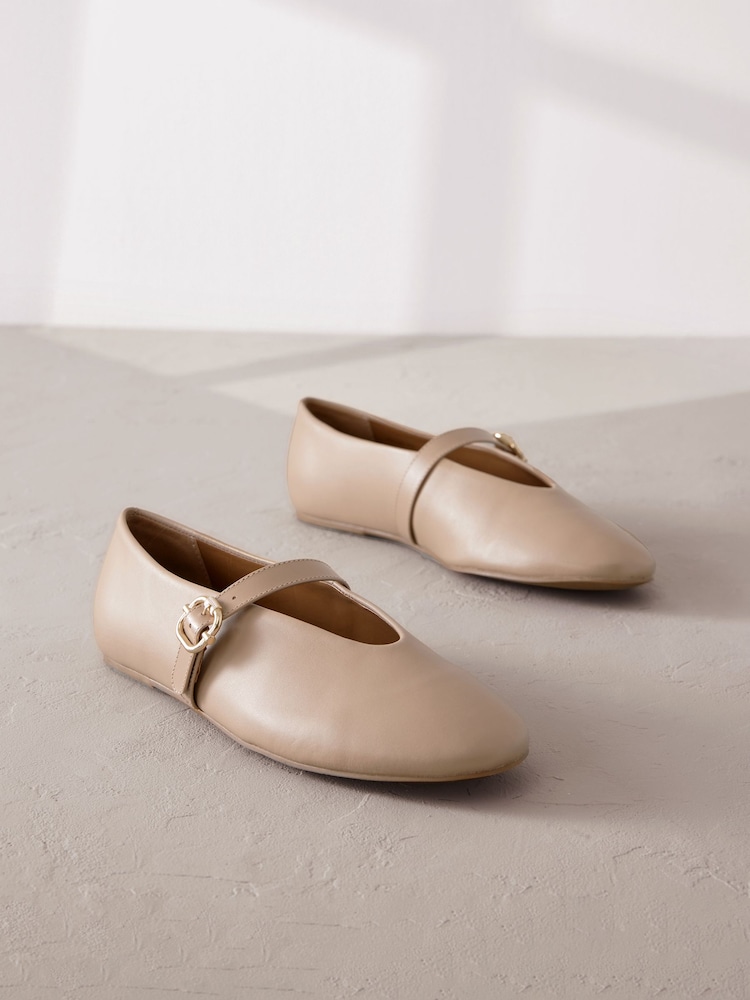 Taupe Signature Leather Mary Jane Shoes - Image 1 of 5