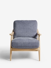 Fine Chenille Granite Blue, Light Oak Effect Frame Hampton Wooden Accent Chair - Image 3 of 10