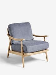 Fine Chenille Granite Blue, Light Oak Effect Frame Hampton Wooden Accent Chair - Image 7 of 10