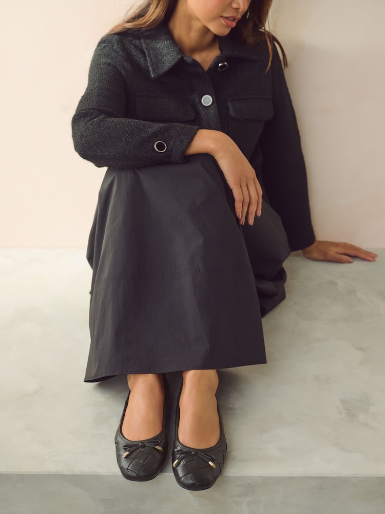 Black Forever Comfort® Leather Weave Ballerinas - Image 1 of 7
