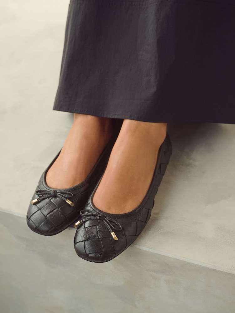 Black Forever Comfort® Leather Weave Ballerinas - Image 2 of 7