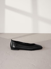 črna - Signature Square Toe Leather balerinke - Slika 1 iz 6