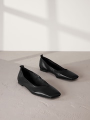 črna - Signature Square Toe Leather balerinke - Slika 2 iz 6
