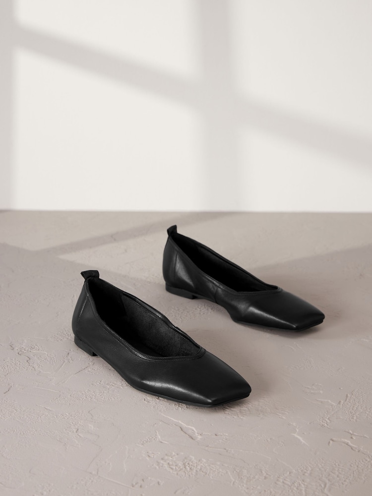črna - Signature Square Toe Leather balerinke - Slika 2 iz 6