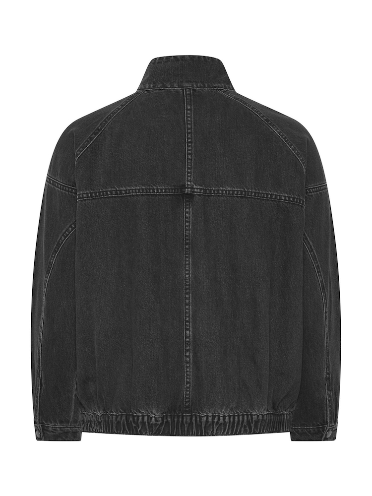 Yours Curve Black Denim Funnel Neck Bomber Jacket - Image 5 of 5 Yours Curve Black Denim Funnel Neck Bomber Jacket - Image 5 of 5
