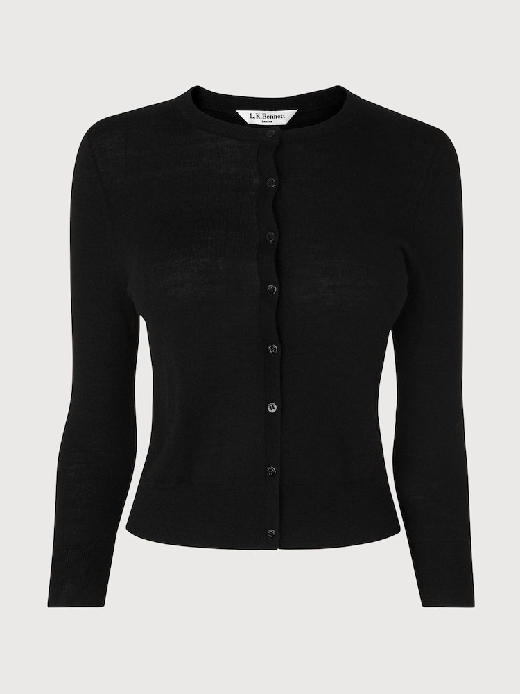LK Bennett Black Bonnie Merino Wool Cardigan - Image 2 of 2