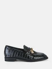 Novo Black Regular Fit Elio Faux Croc Flat Loafers - Image 2 of 4
