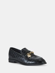 Novo Black Regular Fit Elio Faux Croc Flat Loafers - Image 3 of 4