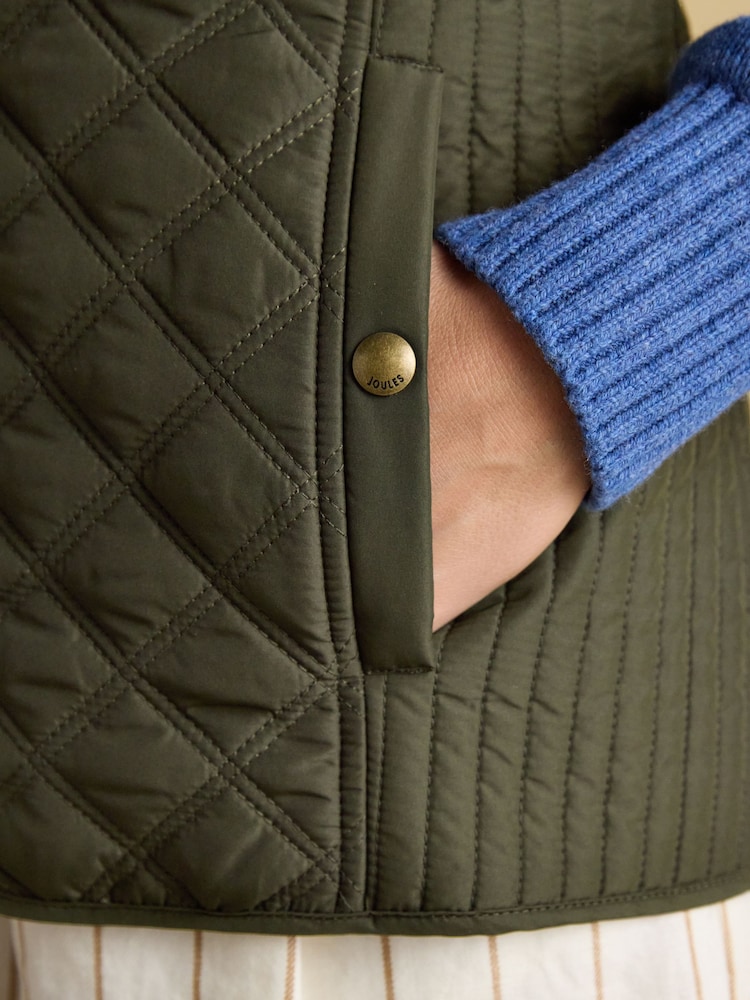 Joules Minx Khaki Green Showerproof Diamond Quilted Gilet - Image 4 of 11