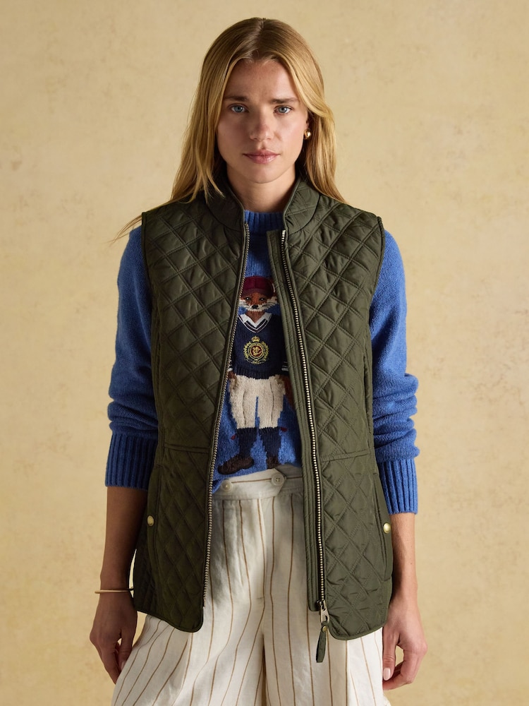 Joules Minx Khaki Green Showerproof Diamond Quilted Gilet - Image 5 of 11