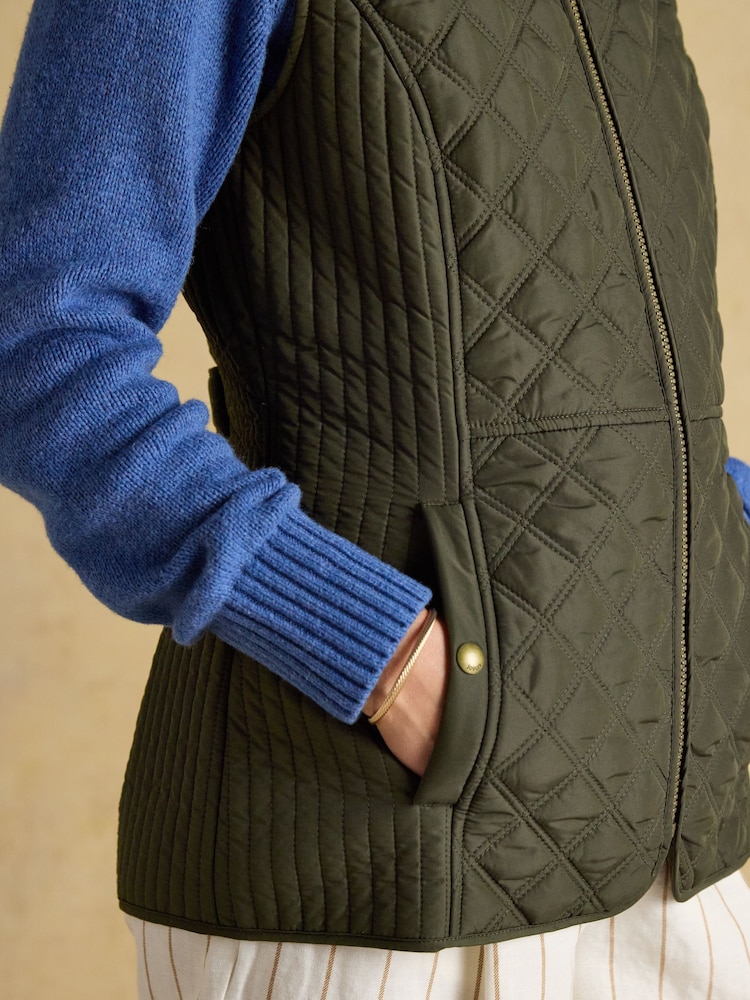 Joules Minx Khaki Green Showerproof Diamond Quilted Gilet - Image 7 of 11