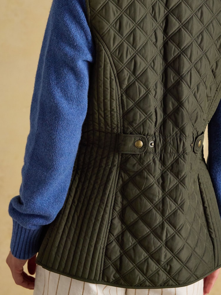 Joules Minx Khaki Green Showerproof Diamond Quilted Gilet - Image 9 of 11
