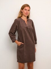 Kaffe Lina Long Sleeve Corduroy Brown Dress - Image 1 of 6