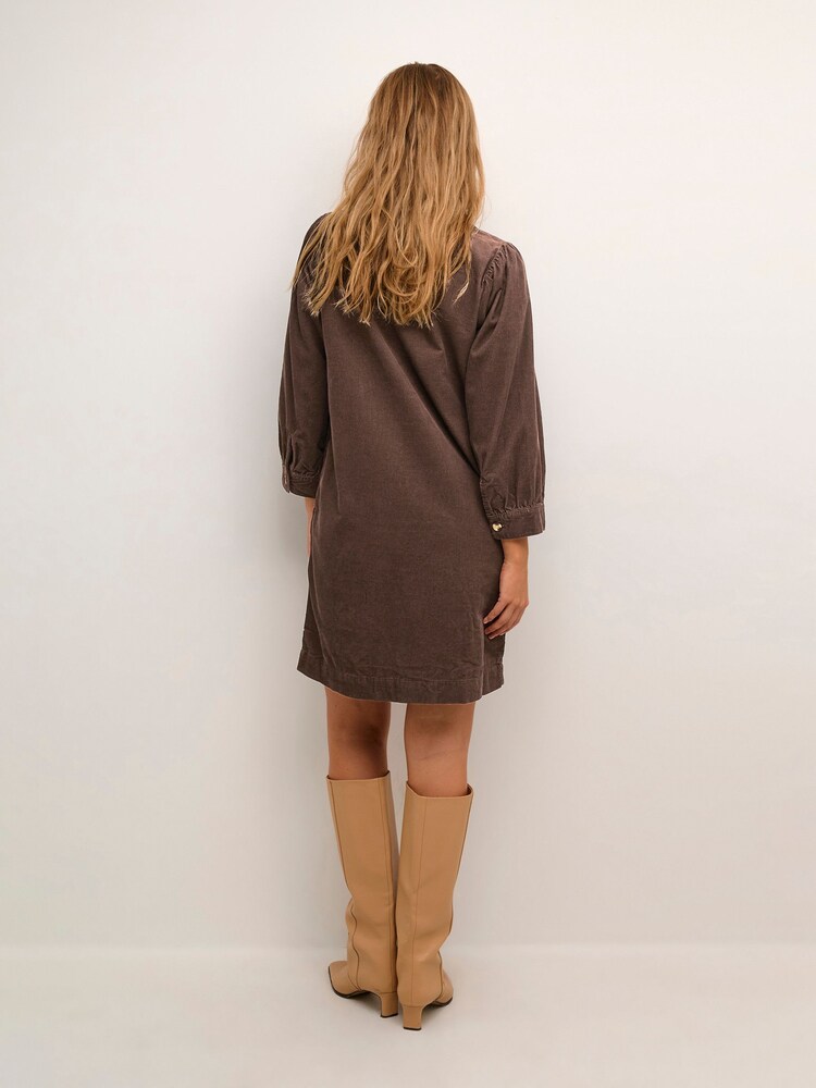 Kaffe Lina Long Sleeve Corduroy Brown Dress - Image 2 of 6