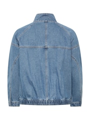 Yours Curve Blue Denim Funnel Neck Bomber Jacket - Image 6 of 6