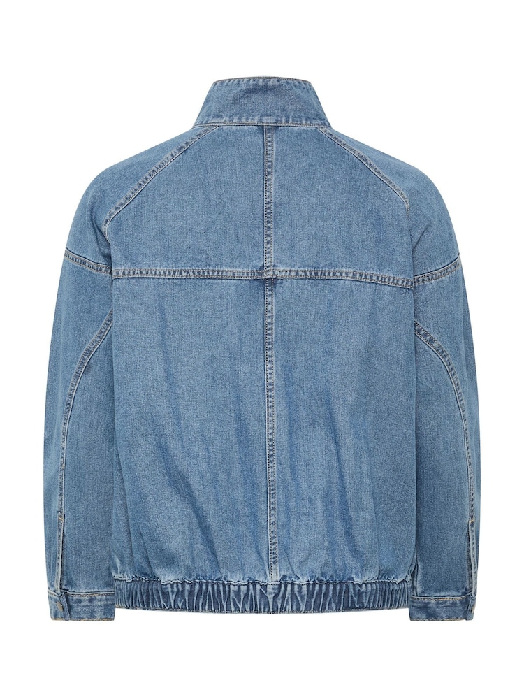 Yours Curve Blue Denim Funnel Neck Bomber Jacket - Image 6 of 6 Yours Curve Blue Denim Funnel Neck Bomber Jacket - Image 6 of 6
