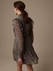Laura Ashley Black Morston Ditsy Chiffon Frill Mini Dress - Image 2 of 6