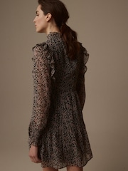 Laura Ashley Black Morston Ditsy Chiffon Frill Mini Dress - Image 3 of 6