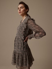 Laura Ashley Black Morston Ditsy Chiffon Frill Mini Dress - Image 5 of 6