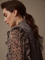 Laura Ashley Black Morston Ditsy Chiffon Frill Mini Dress - Image 6 of 6