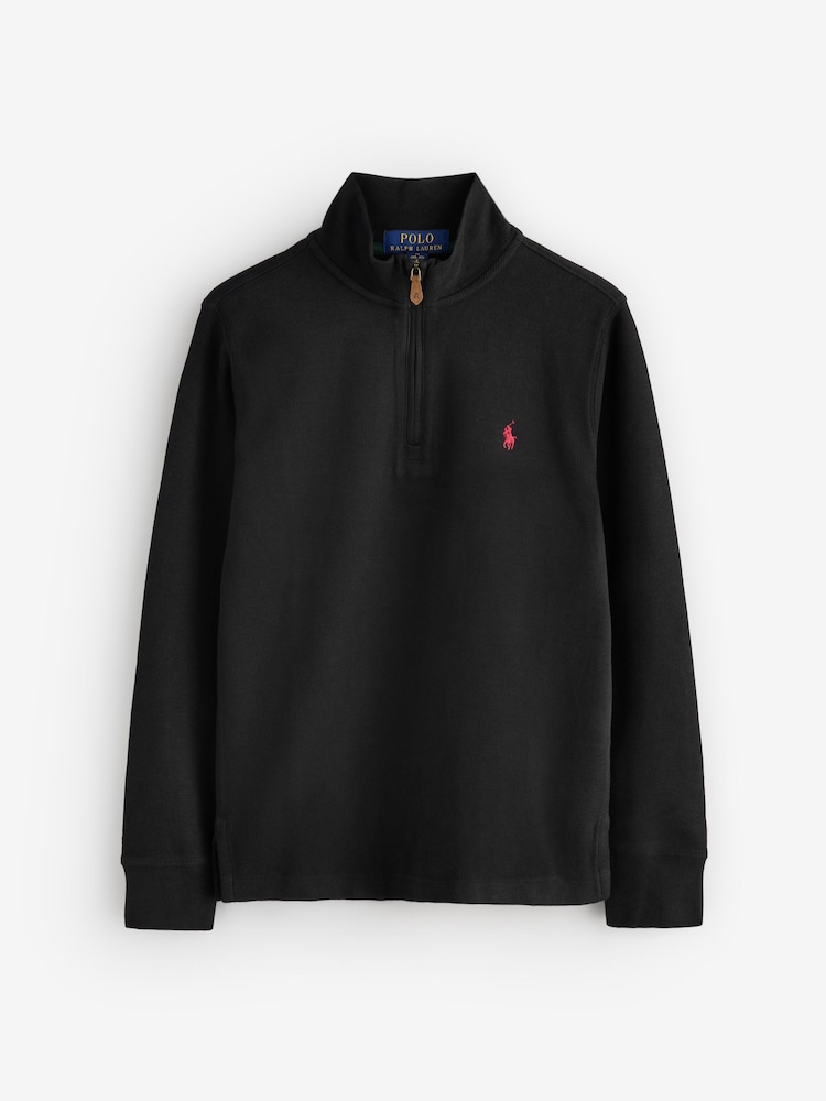 Polo Ralph Lauren Black Logo Quarter Zip Jersey Sweatshirt - Image 1 of 2