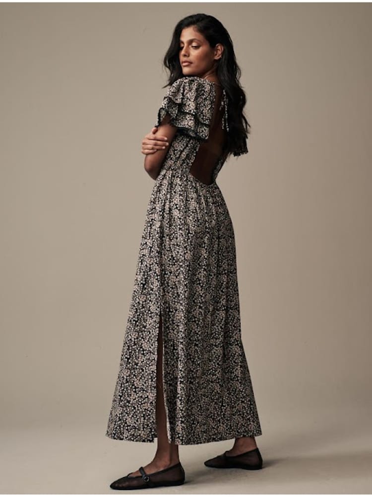 Schwarz/Morston geblümt - Laura Ashley Rückenfreies Maxikleid - Bild 1 von 6