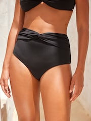 Black High Waist Twist Bikini Bottoms - Image 1 of 6